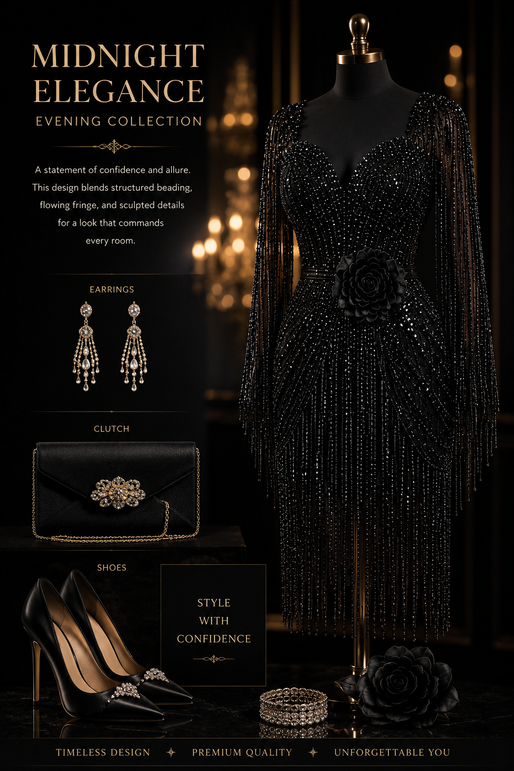 Midnight Elegance statement piece luxury accessories and evening fashion styling