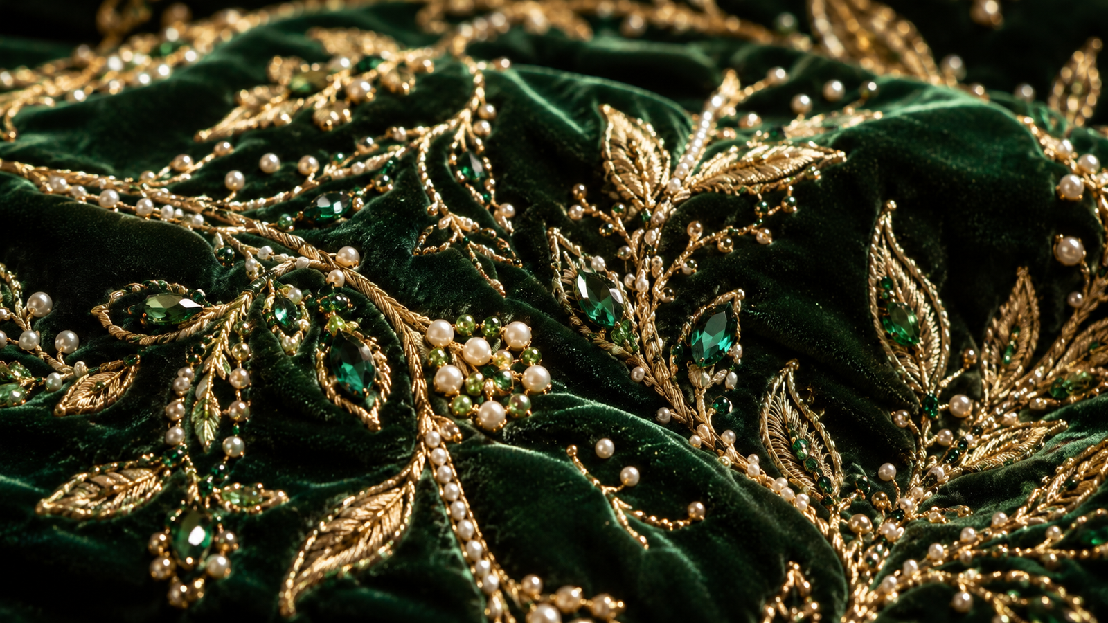 Forest Green Silk Velvet Couture Embroidery